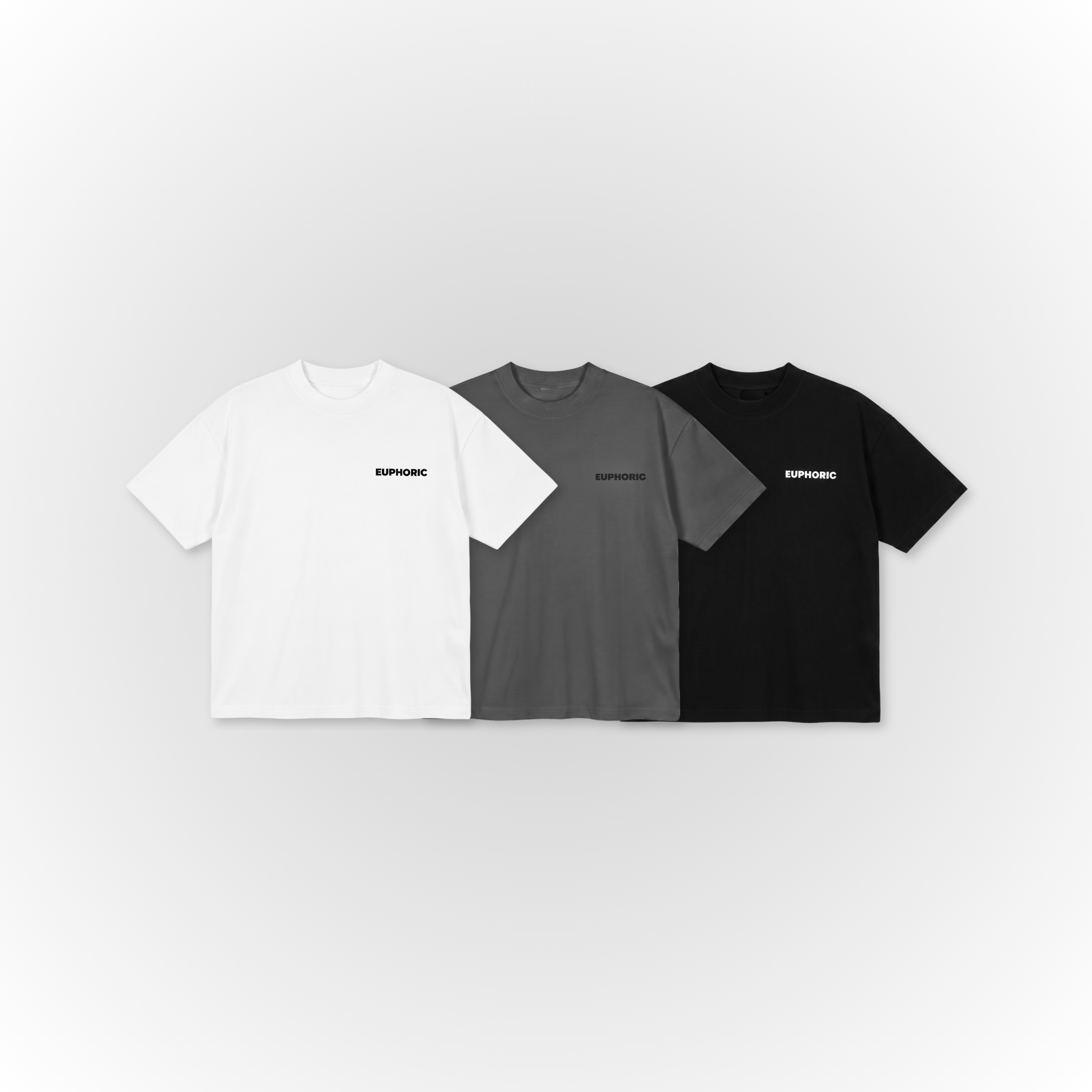 Euphoric T-Shirt Collection with a clean grey background