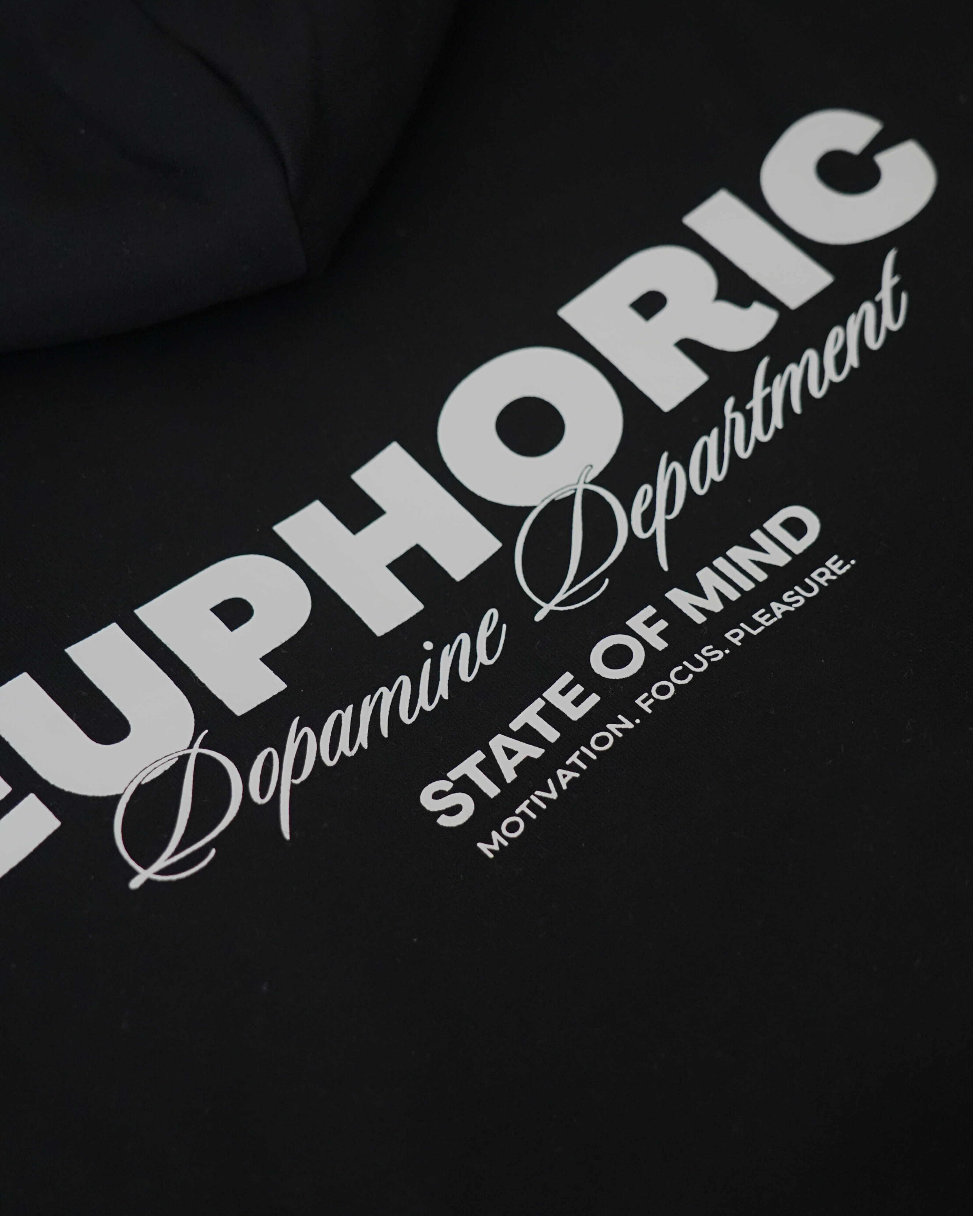 EUPHORIC ESSENTIAL HOODIE. Dopamine Department (JET BLACK)