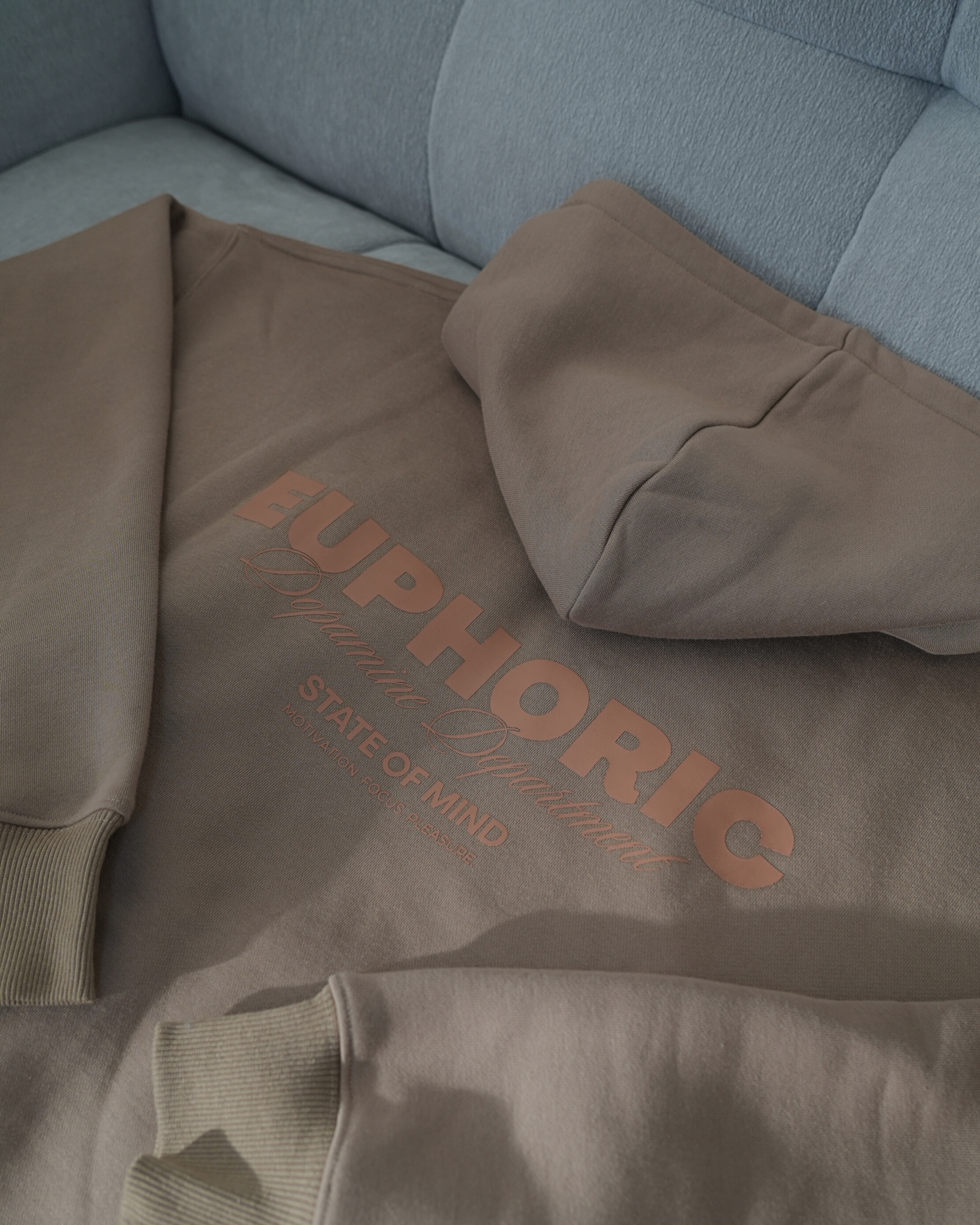 EUPHORIC ESSENTIAL HOODIE. Dopamine Department (MOCHA)