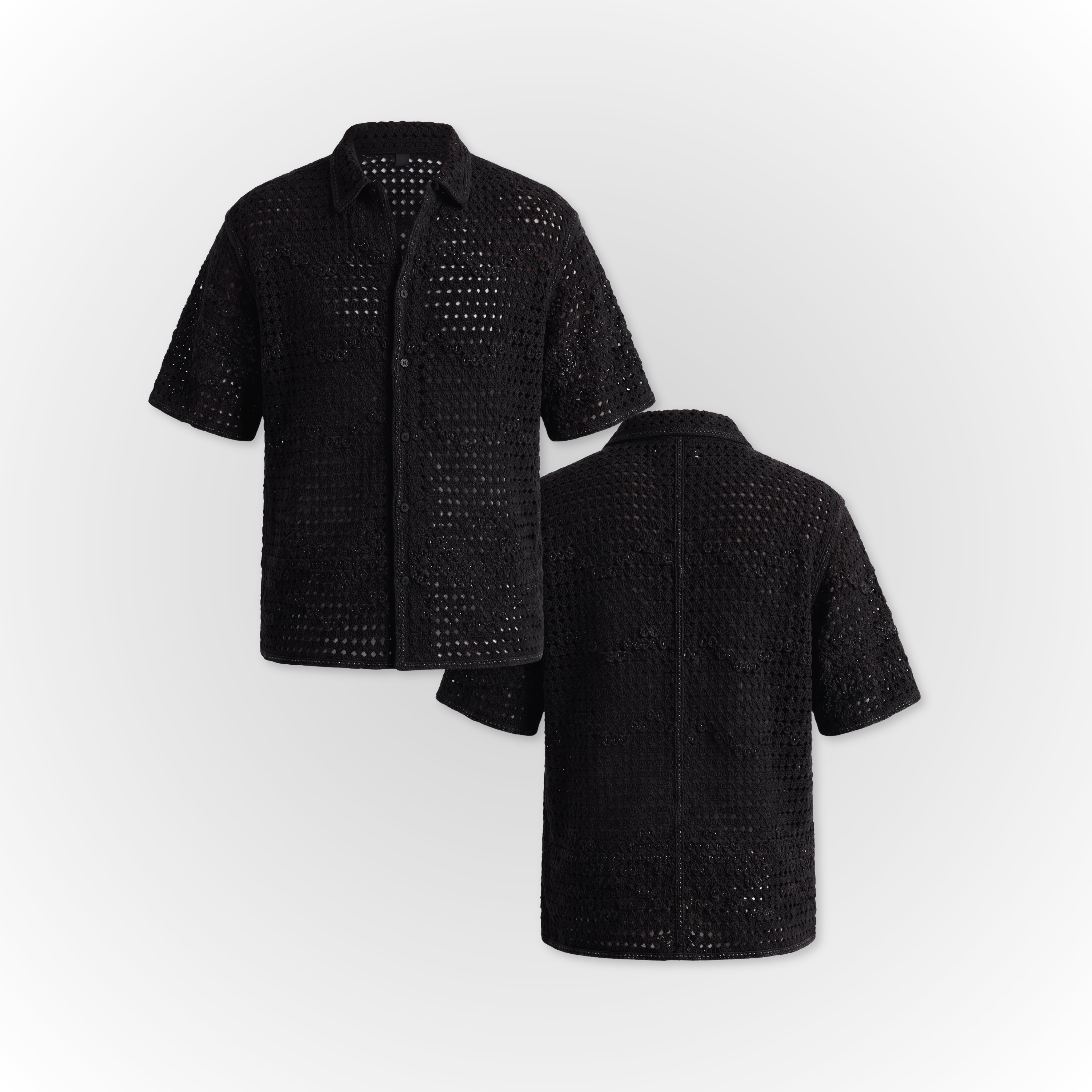 EUPHORIC CROCHET BUTTON SHIRT (BLACK) - PREORDER